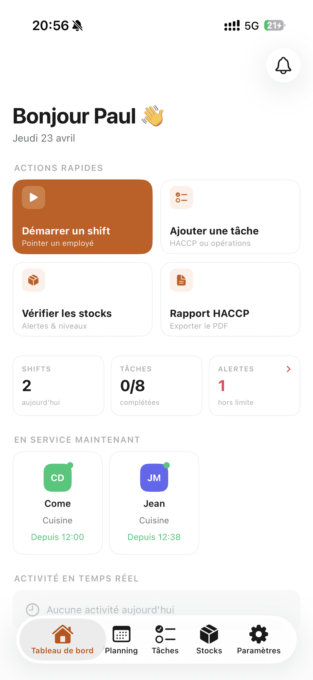 Tableau de bord Taskab sur iPhone